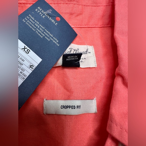 Women's Long Sleeve Button Down Cropped Shirt  Universal Thread Coral - Picture 9 of 9